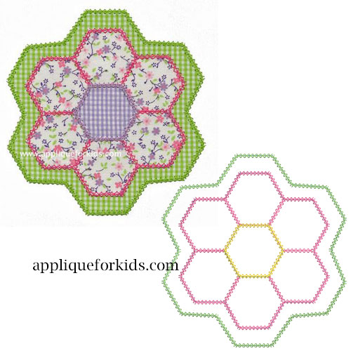 Hexagon Flower Quilt Applique Design
